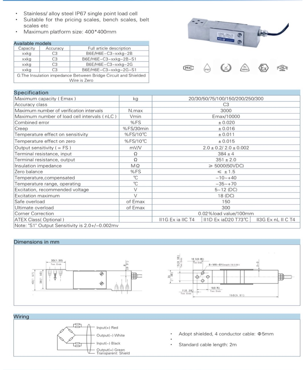 Loadcell H6E 50kg, 100kg, 150kg, 300kg - Cân Điện Tử Trường Phát